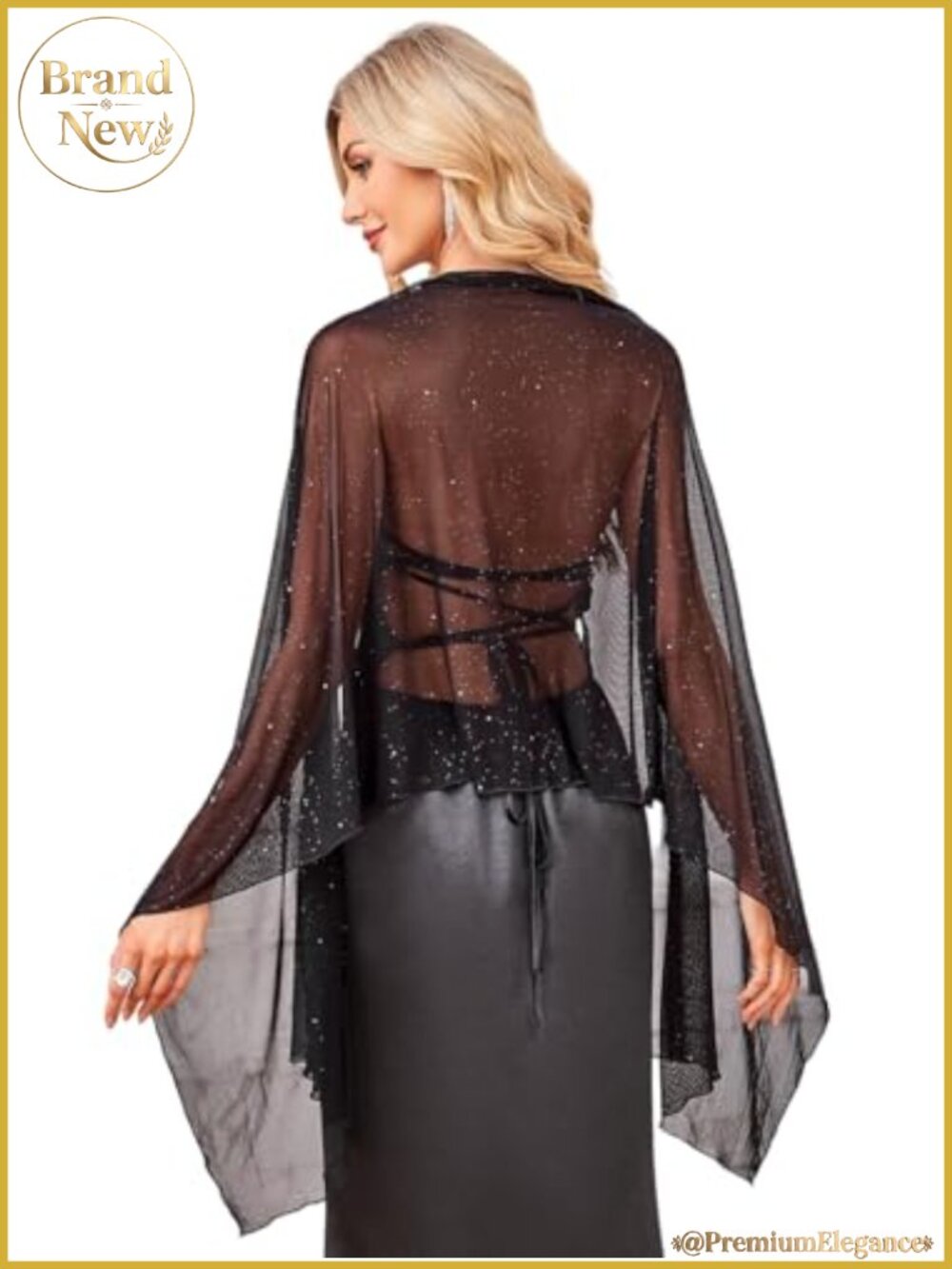Sparkly Mesh Shawl Wrap with Rhinestone Evening Dress Cover Up